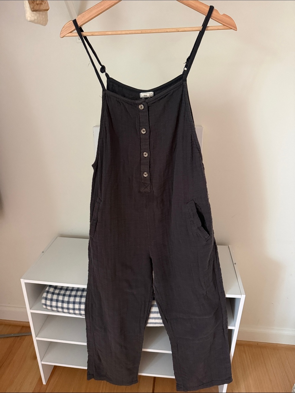 Billabong Charcoal Cotton Button-Front Wide-Leg Jumpsuit